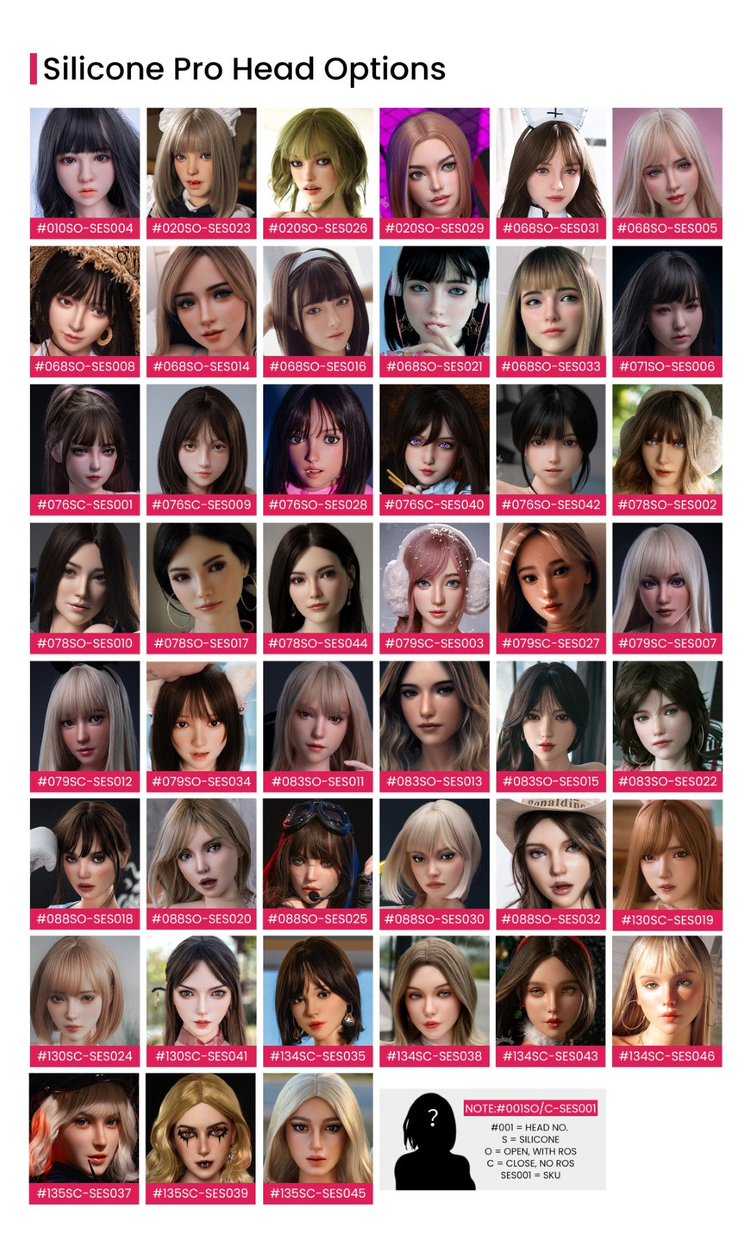 Silicone Pro-serie visar ett brett urval av realistiska silikonhuvuden med livfulla detaljer, naturligt hår och autentiska ansiktsdrag i högkvalitativ design.